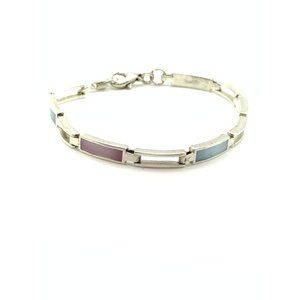 Sterling Silver Pink and Blue Inlay Tennis Bracelet 7.5"